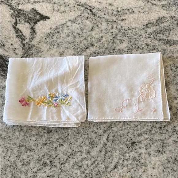 Accessories - Vintage Embroidered White Cotton Handkerchiefs - Set of 2!